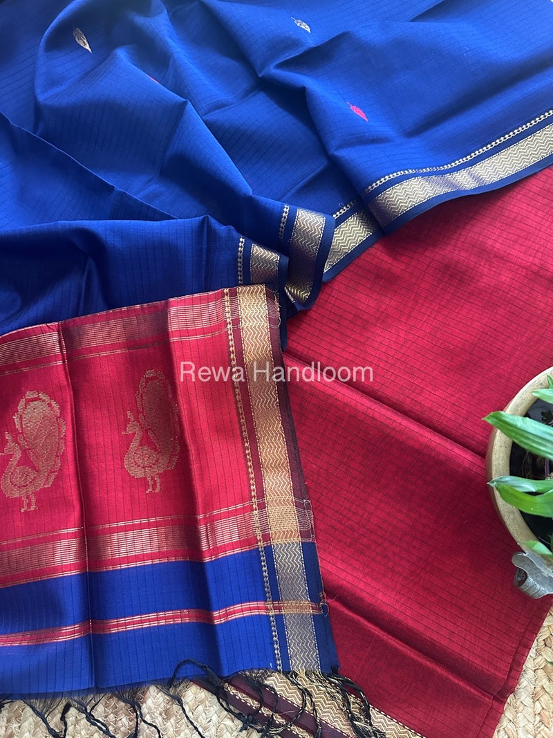 Maheshwari Red-Blue Motifs Top-Dupatta Set MS033