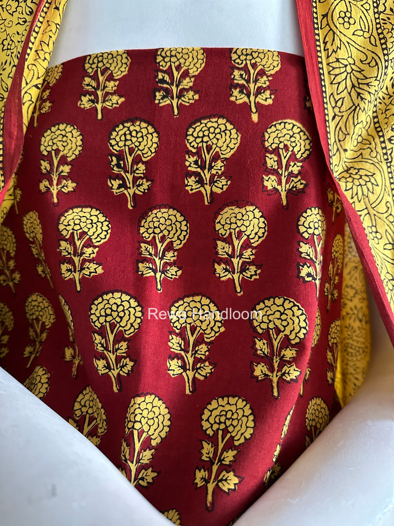 Maroon-Yellow Bagh Print Cotton Suit BGCSJ0204