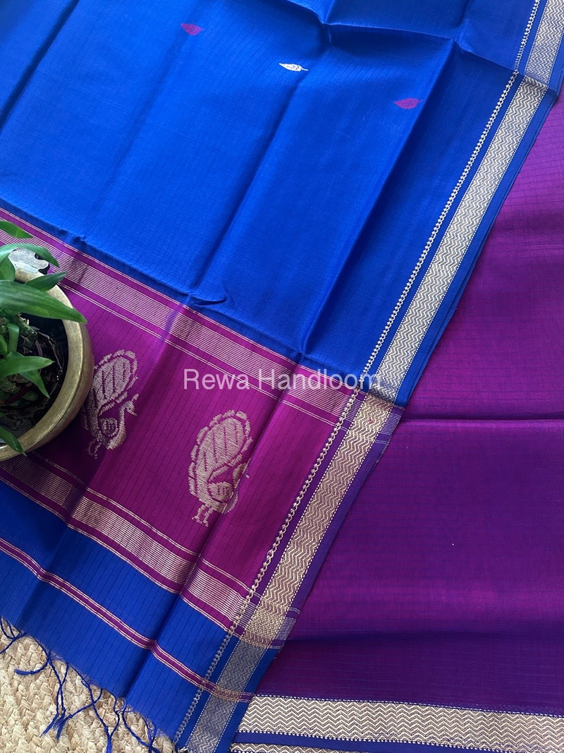 Maheshwari Magenta-Navy Blue Peacock Buta-Buti Top-Dupatta Set MS037