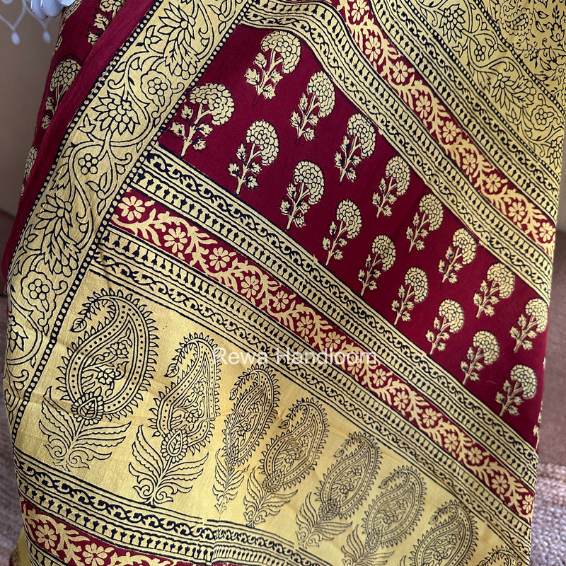 Maroon-Yellow Bagh Print Cotton Suit BGCSJ0204