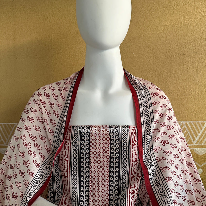 White Bagh Print Cotton Suit BCSP091