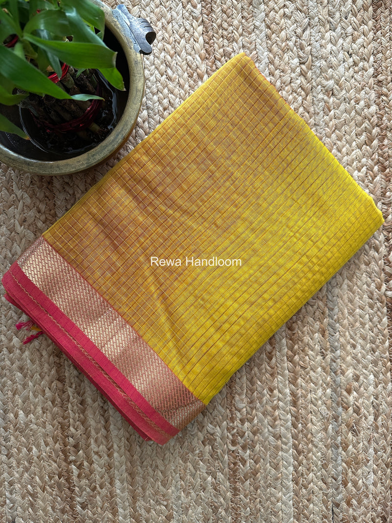 Maheshwari Yellow Zari Checks Shaded Saree ZCSS01