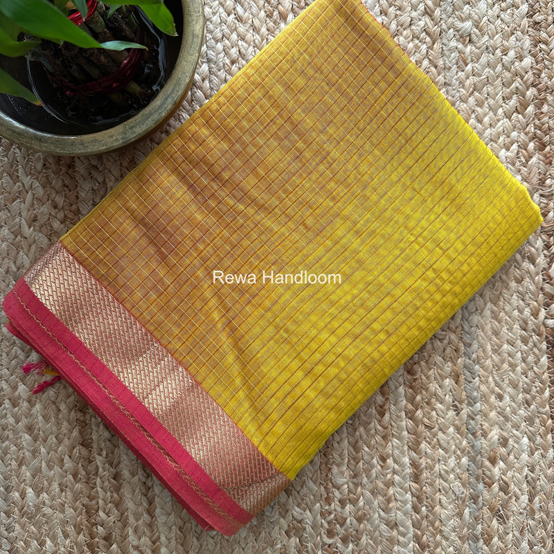 Maheshwari Yellow Zari Checks Shaded Saree ZCSS01