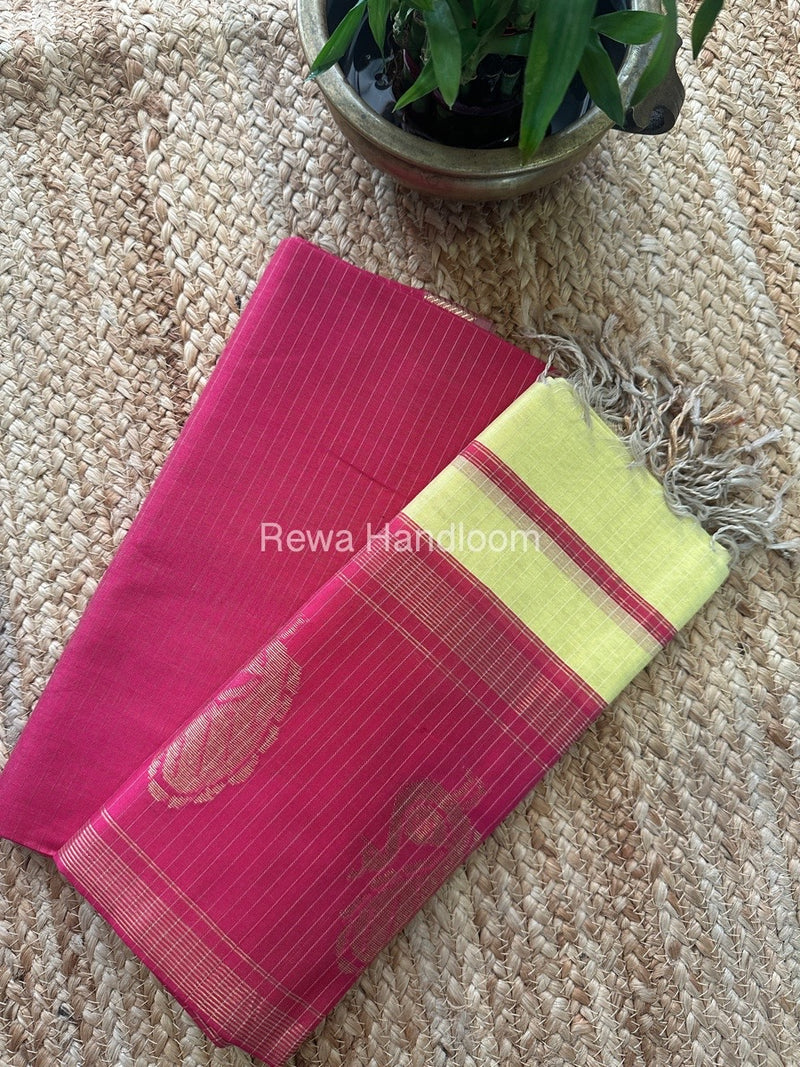 Maheshwari Rani Pink-Cream Yellow Motifs Top-Dupatta Set MS042