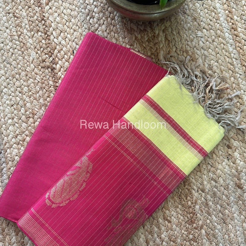 Maheshwari Rani Pink-Cream Yellow Motifs Top-Dupatta Set MS042