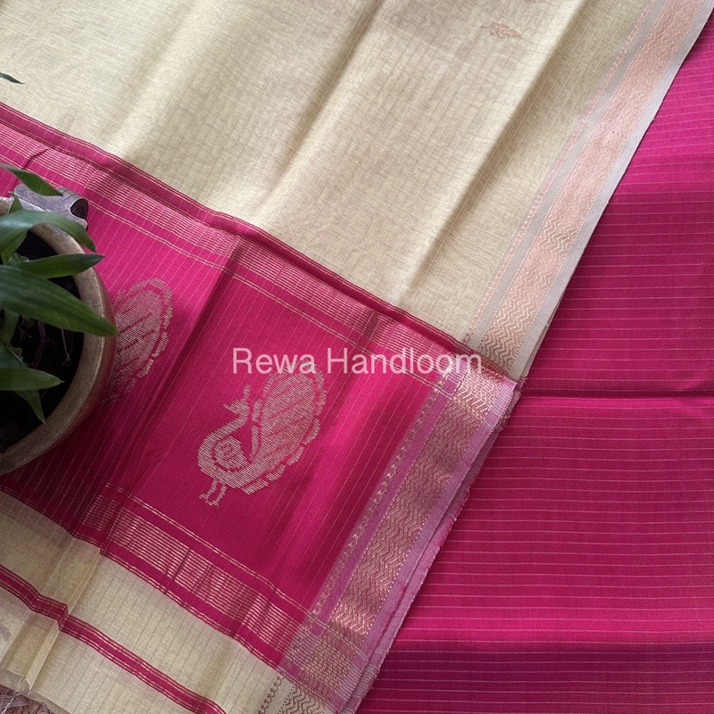 Maheshwari Rani Pink-Cream Yellow Motifs Top-Dupatta Set MS042