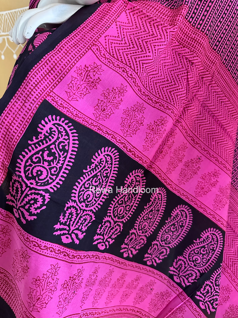 Black-Fuchsia Pink Bagh Print Cotton Suit BGCSJ0205