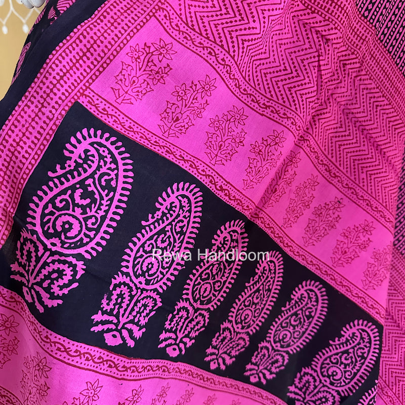 Black-Fuchsia Pink Bagh Print Cotton Suit BGCSJ0205