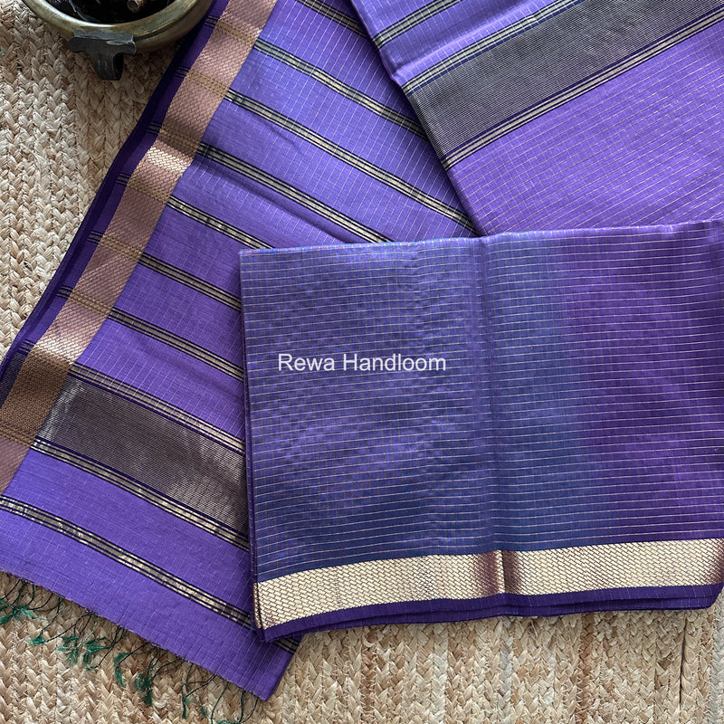 Maheshwari Lavender Zari Checks Shaded Saree ZCSS02