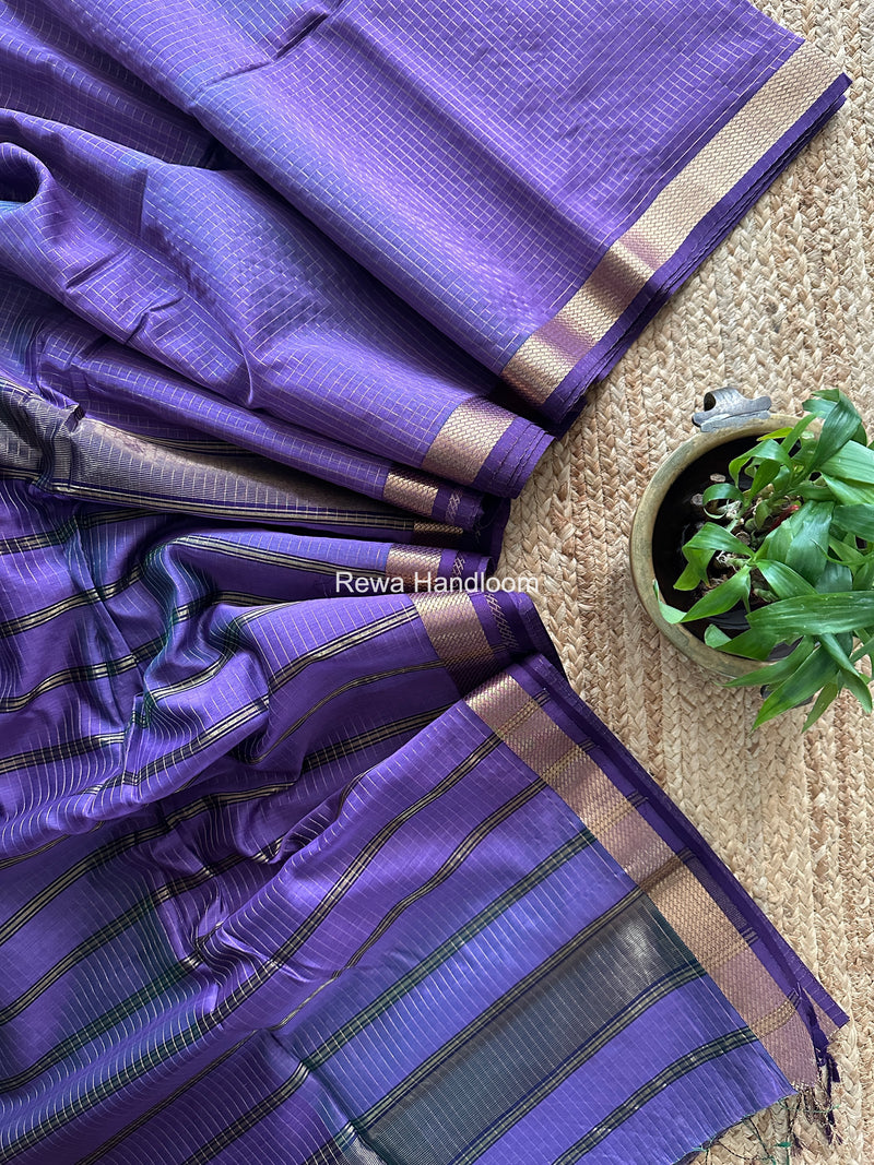 Maheshwari Lavender Zari Checks Shaded Saree ZCSS02