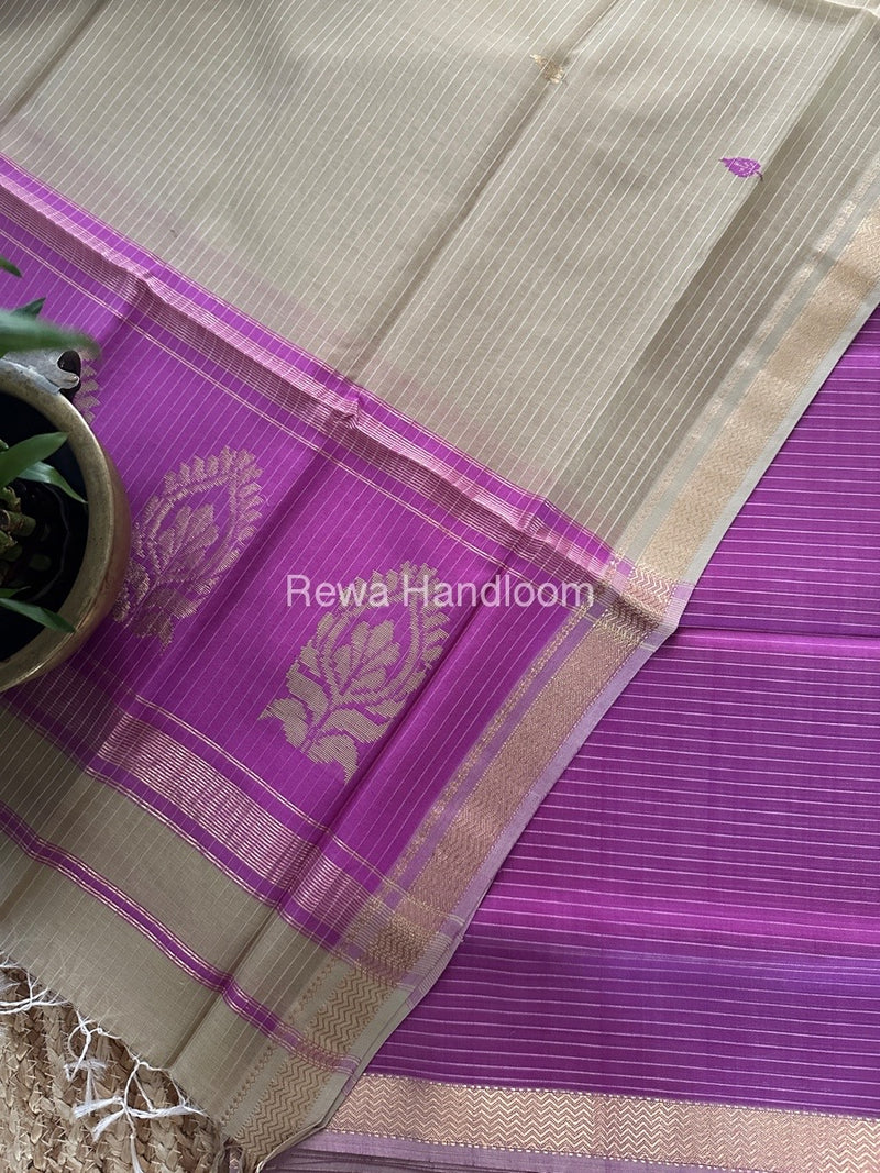 Maheshwari Purple-Beige Motifs Top-Dupatta Set MS0173