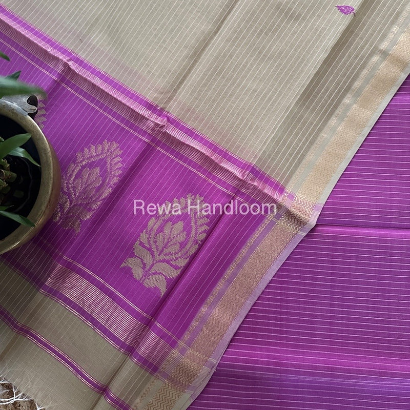 Maheshwari Purple-Beige Motifs Top-Dupatta Set MS0173