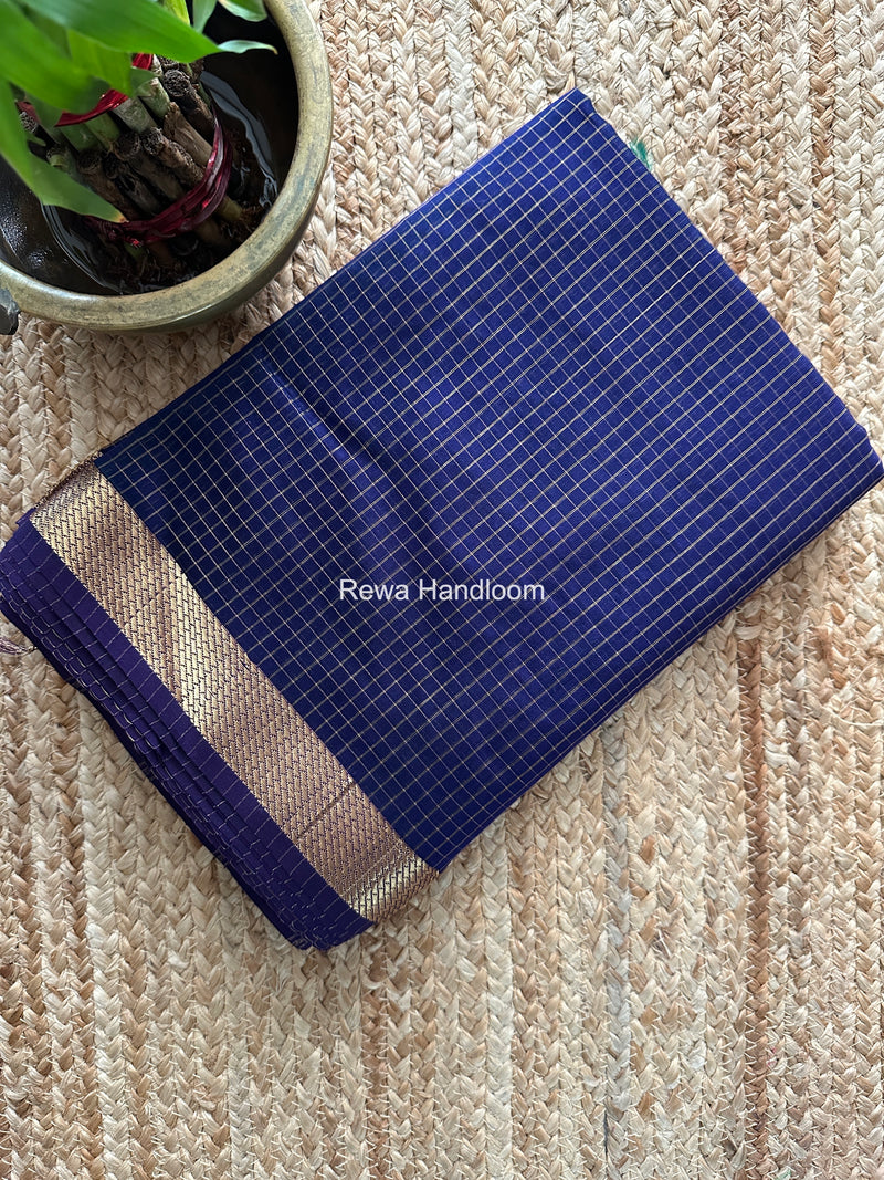 Maheshwari Navy Blue Zari Checks Shaded Saree ZCSS04
