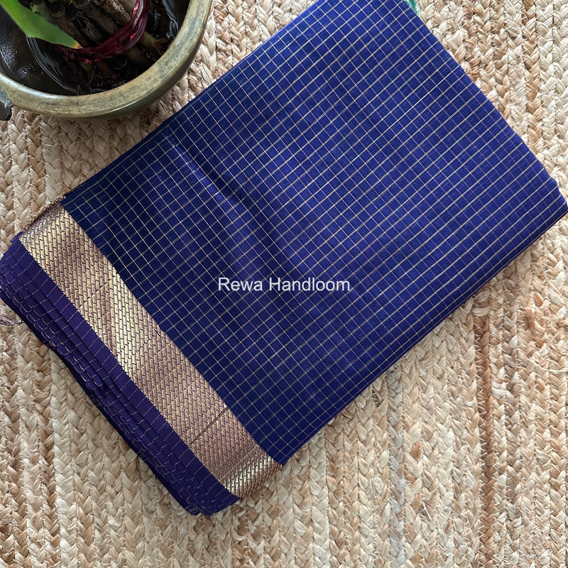 Maheshwari Navy Blue Zari Checks Shaded Saree ZCSS04