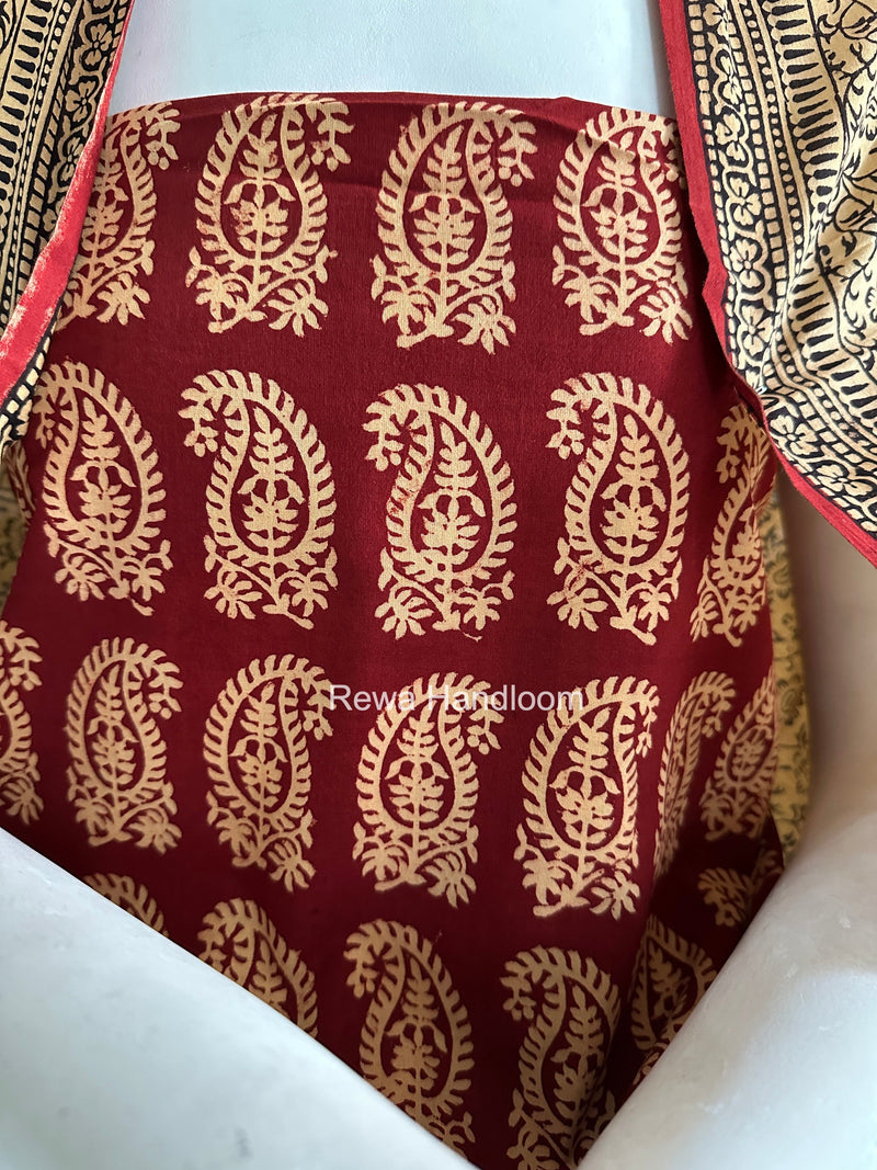 Maroon-Peach Bagh Print Cotton Suit BGCSJ0218 Rewa Handloom
