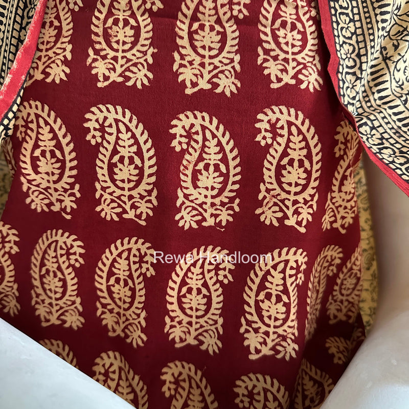 Maroon-Peach Bagh Print Cotton Suit BGCSJ0218 Rewa Handloom