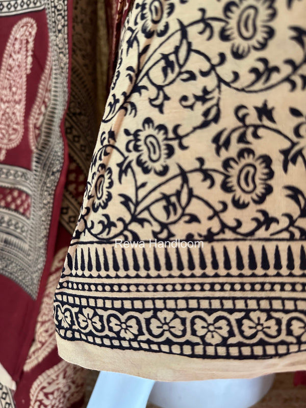 Maroon-Peach Bagh Print Cotton Suit BGCSJ0218 Rewa Handloom