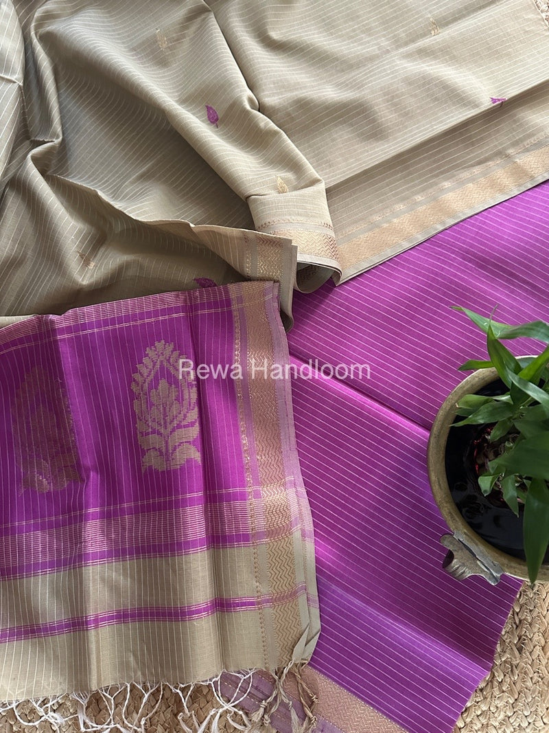 Maheshwari Purple-Beige Motifs Top-Dupatta Set MS0173