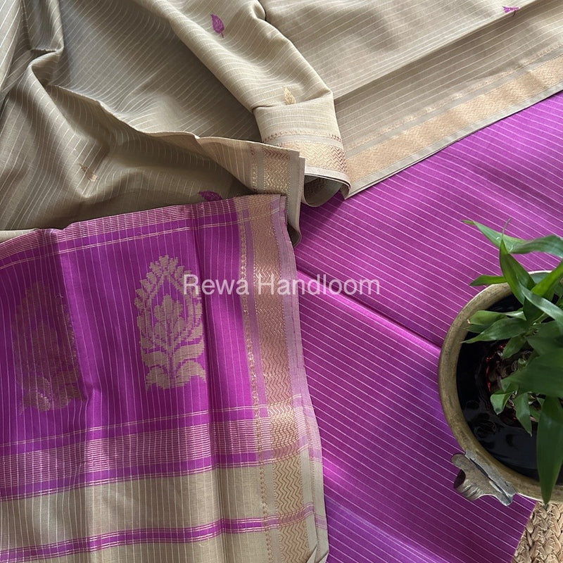 Maheshwari Purple-Beige Motifs Top-Dupatta Set MS0173