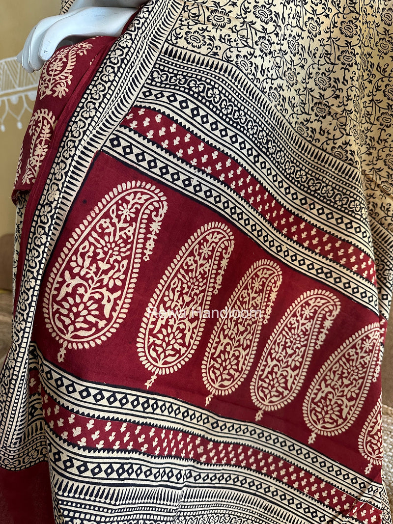 Maroon-Peach Bagh Print Cotton Suit BGCSJ0218 Rewa Handloom