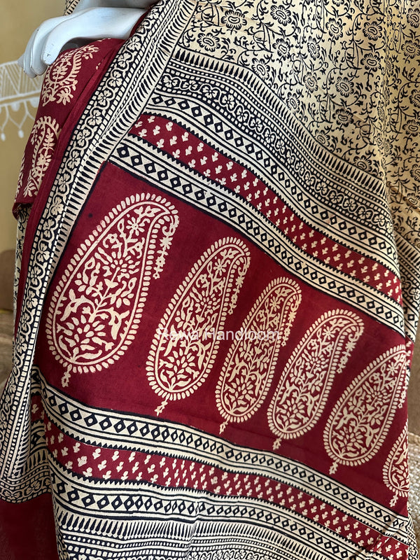 Maroon-Peach Bagh Print Cotton Suit BGCSJ0218 Rewa Handloom