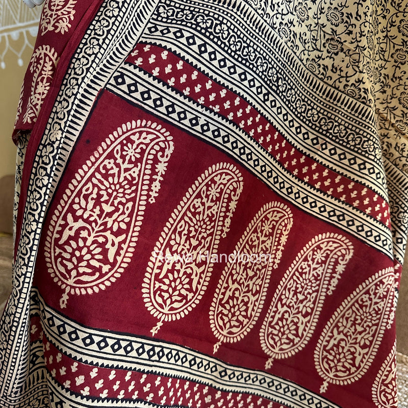 Maroon-Peach Bagh Print Cotton Suit BGCSJ0218 Rewa Handloom