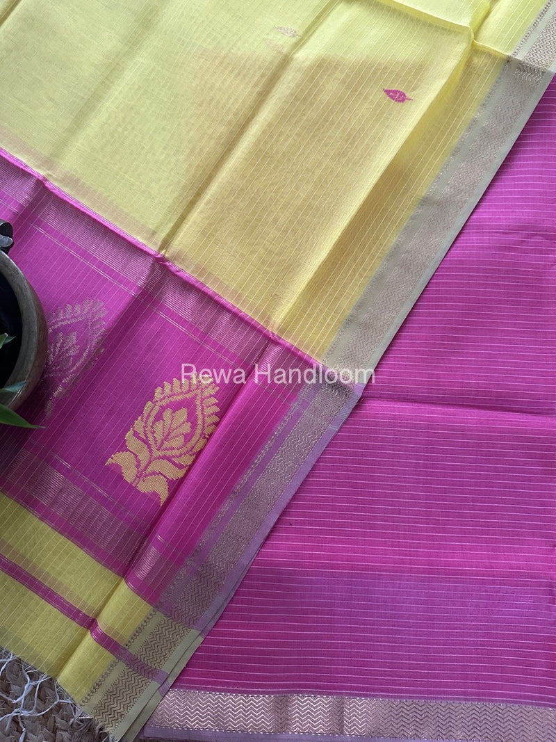 Maheshwari Pink-Yellow Motifs Top-Dupatta Set MS0174