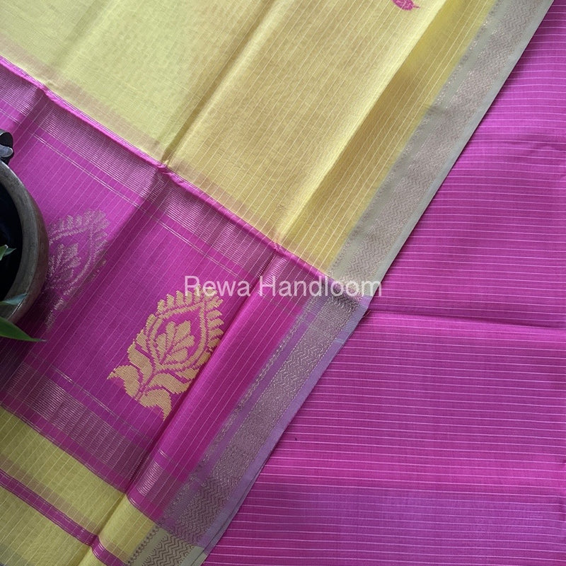 Maheshwari Pink-Yellow Motifs Top-Dupatta Set MS0174