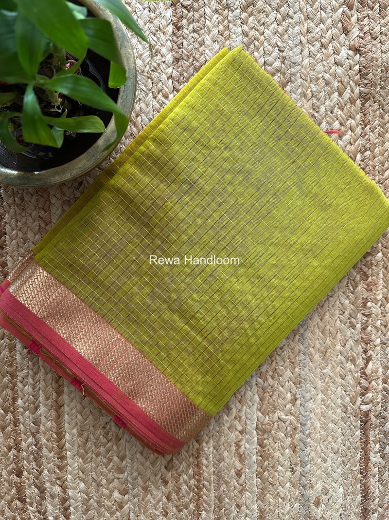 Maheshwari Parrot Green Zari Checks Shaded Saree ZCSS03
