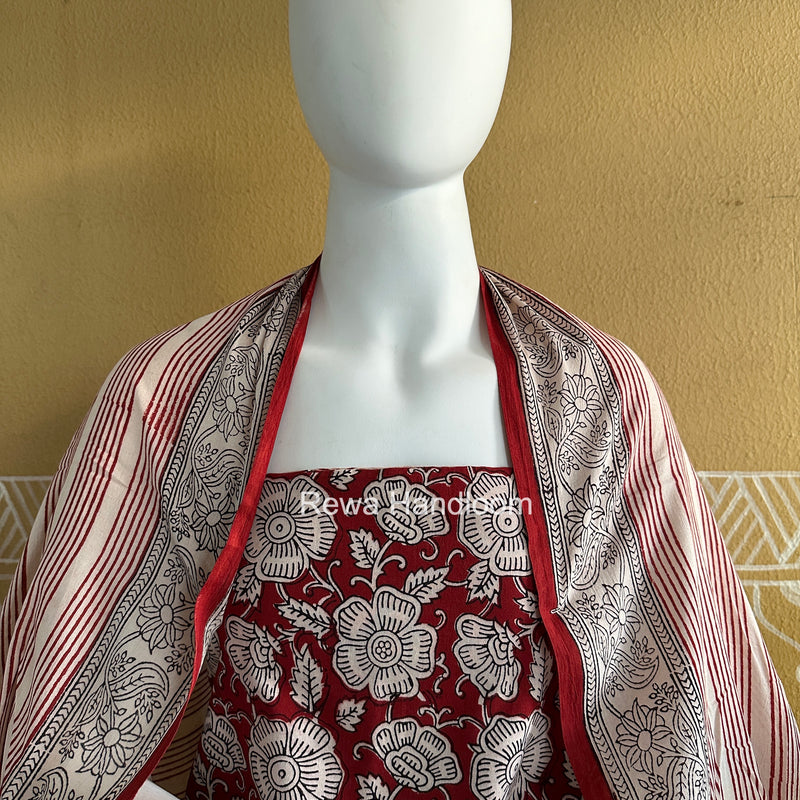 Red-White Bagh Print Cotton Suit-BCS06