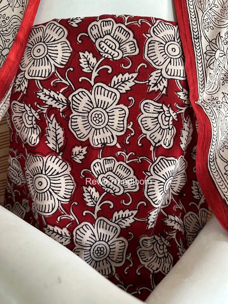 Red-White Bagh Print Cotton Suit-BCS06
