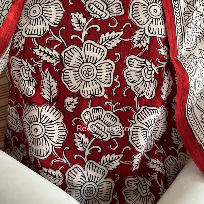 Red-White Bagh Print Cotton Suit-BCS06