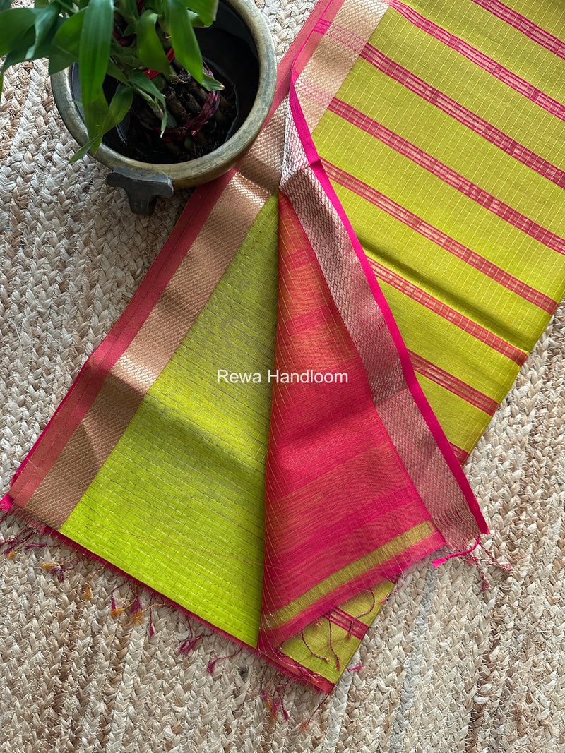 Maheshwari Parrot Green Zari Checks Shaded Saree ZCSS03