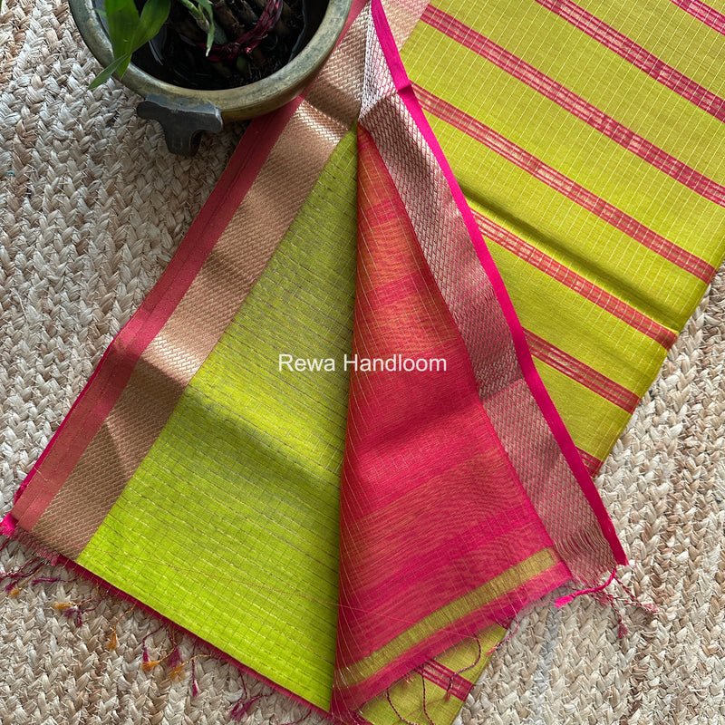 Maheshwari Parrot Green Zari Checks Shaded Saree ZCSS03