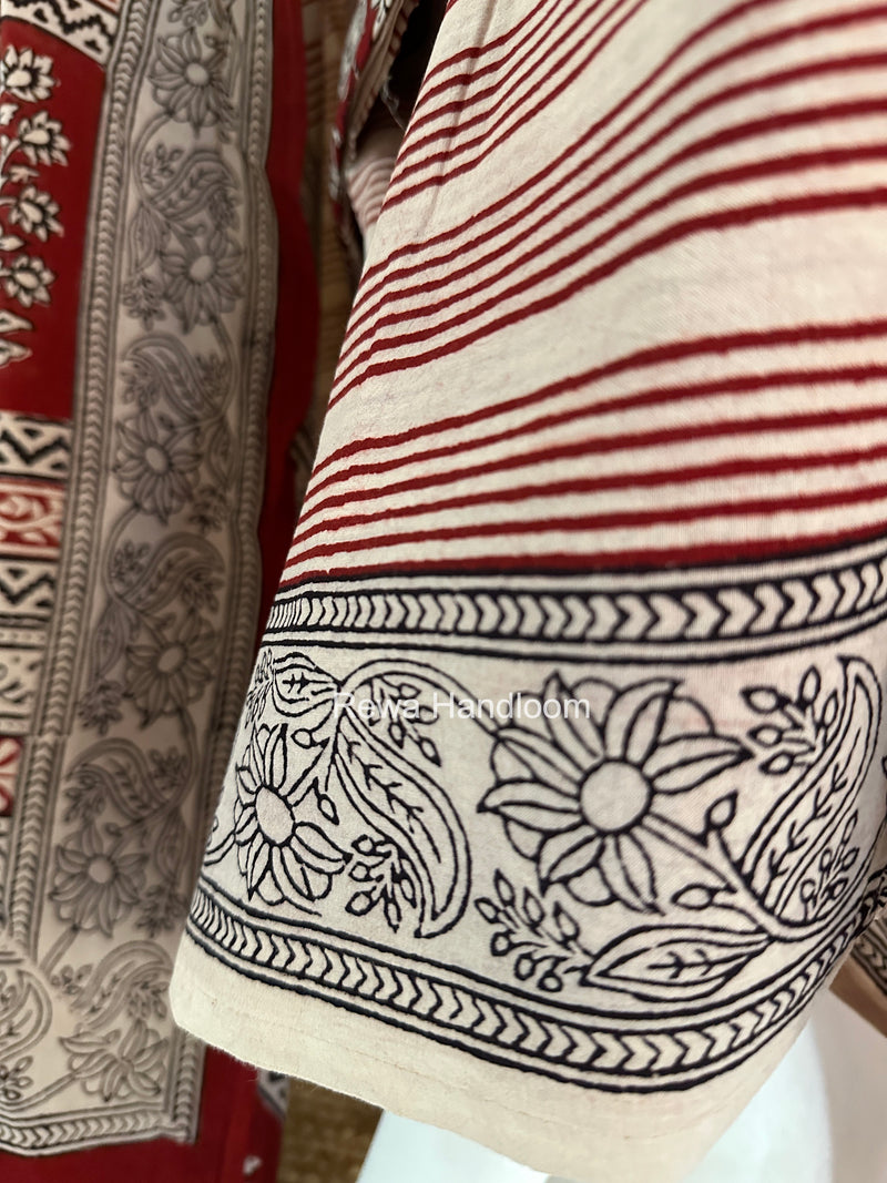 Red-White Bagh Print Cotton Suit-BCS06