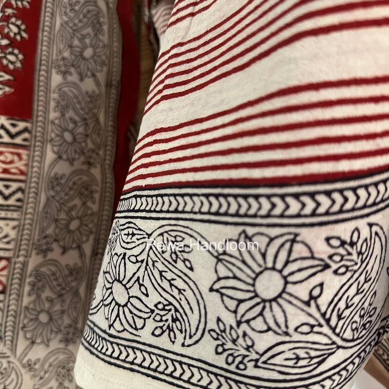 Red-White Bagh Print Cotton Suit-BCS06