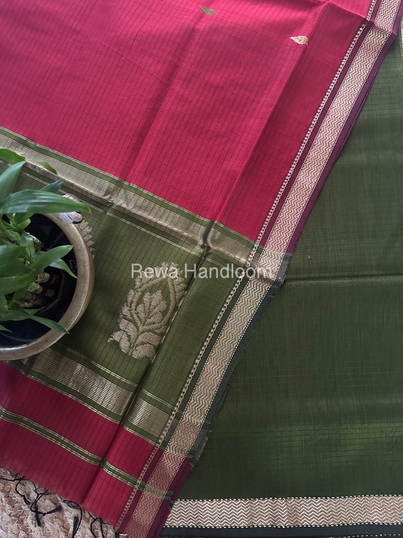 Maheshwari Mehendi Green-Red Motifs Top-Dupatta Set MS0176