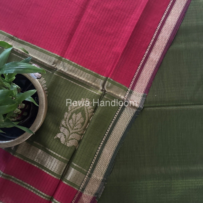 Maheshwari Mehendi Green-Red Motifs Top-Dupatta Set MS0176