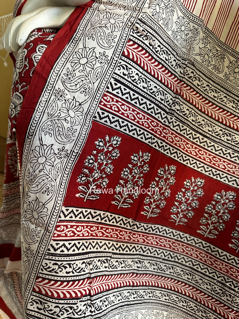 Red-White Bagh Print Cotton Suit-BCS06