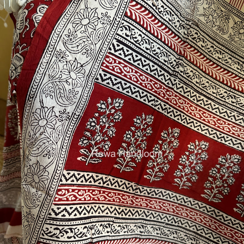 Red-White Bagh Print Cotton Suit-BCS06
