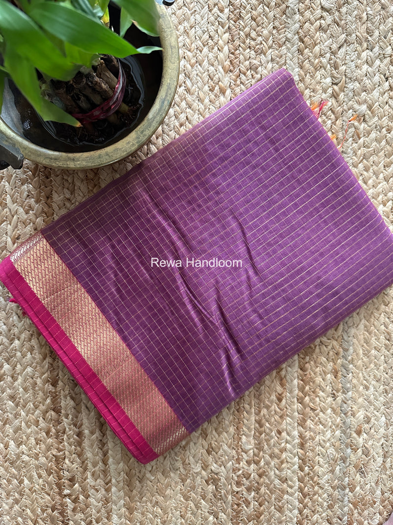 Maheshwari Light Purple Zari Checks Shaded Saree ZCSS06