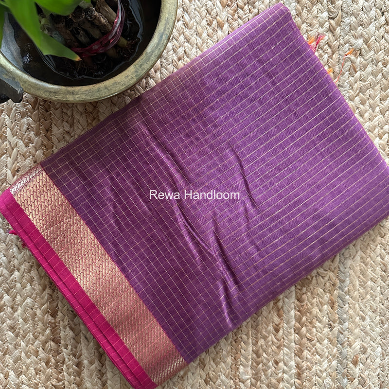 Maheshwari Light Purple Zari Checks Shaded Saree ZCSS06