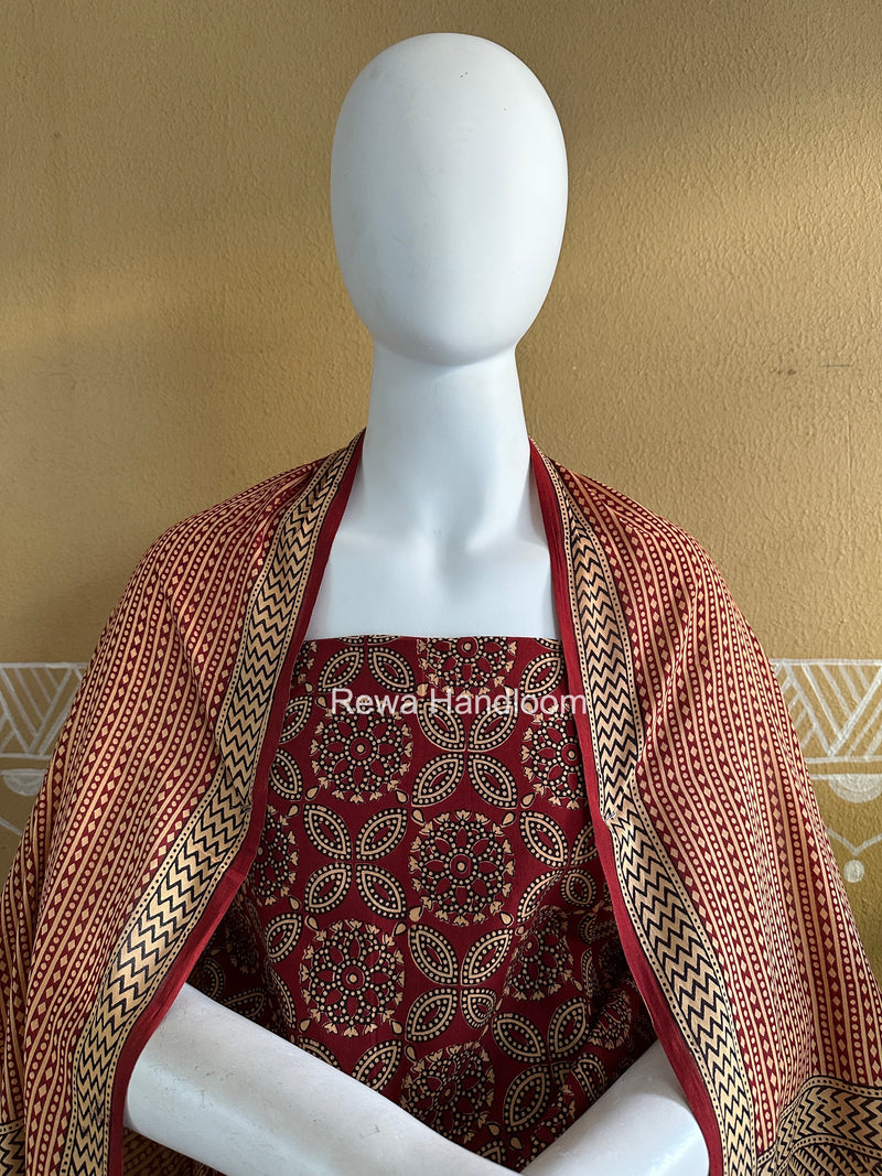 Maroon-Peach Bagh Print Cotton Suit BGCSJ0211