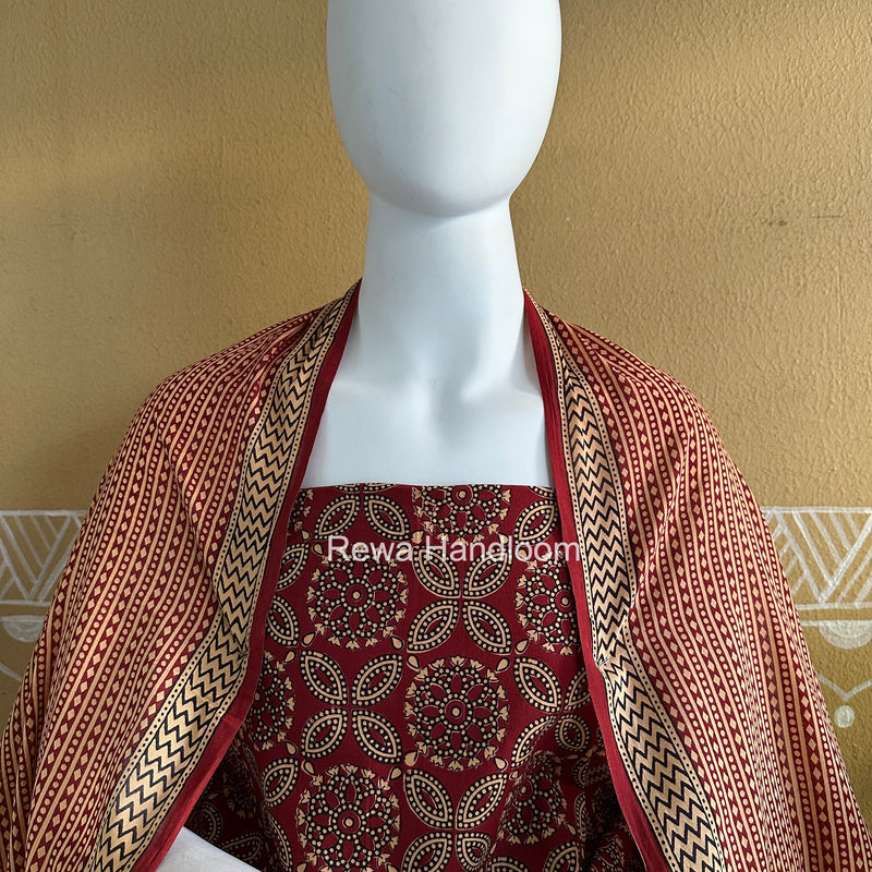 Maroon-Peach Bagh Print Cotton Suit BGCSJ0211