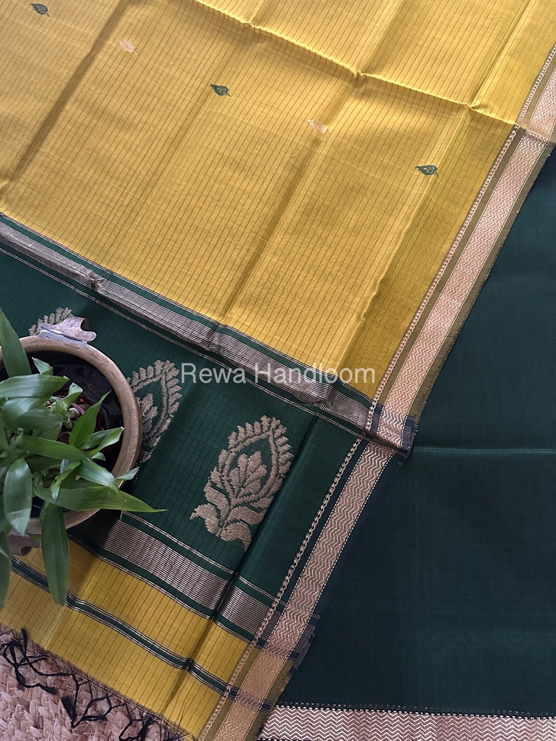 Maheshwari Chutney Green-Mehendi Green Motifs Top-Dupatta Set MS0180
