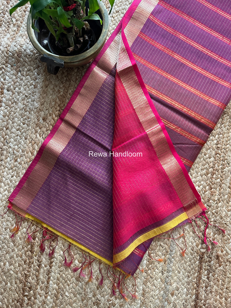 Maheshwari Light Purple Zari Checks Shaded Saree ZCSS06