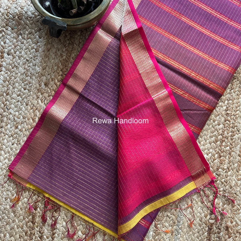 Maheshwari Light Purple Zari Checks Shaded Saree ZCSS06