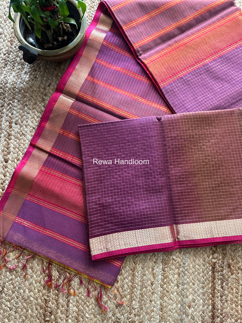 Maheshwari Light Purple Zari Checks Shaded Saree ZCSS06
