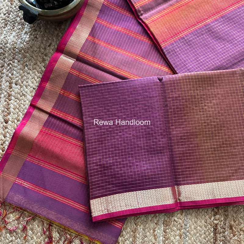 Maheshwari Light Purple Zari Checks Shaded Saree ZCSS06
