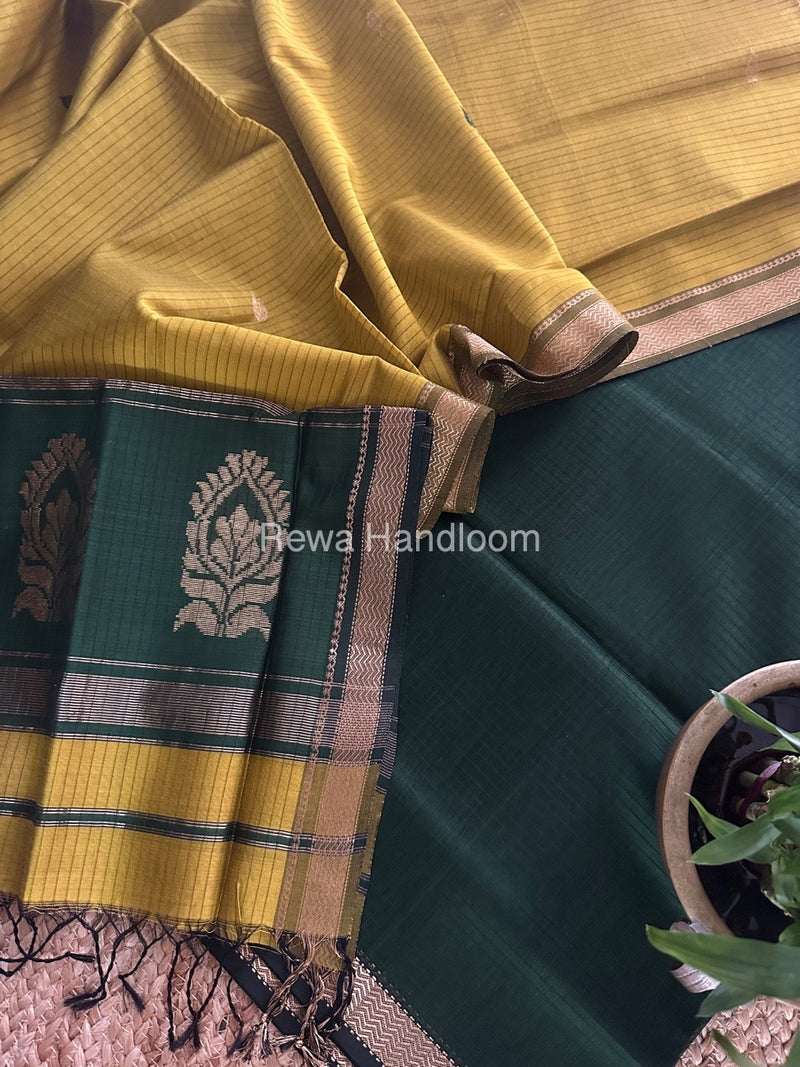 Maheshwari Chutney Green-Mehendi Green Motifs Top-Dupatta Set MS0180